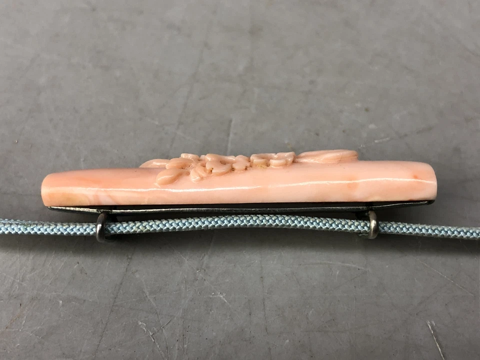 Y8222 OBIDOME Coral Grabado Faja Clip Broche Japón Antiguo Kimono Accesorio Foto 4 de 4