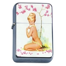 Pin Up Pink Blossoms Oil Lighter Vintage Cigarette