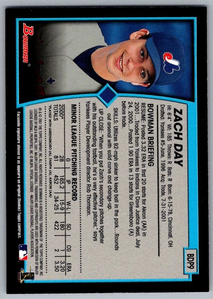 2001 Bowman Draft Picks & Prospects Zach Day Rookie Montreal Expos #BDP9 - Image 2 of 2