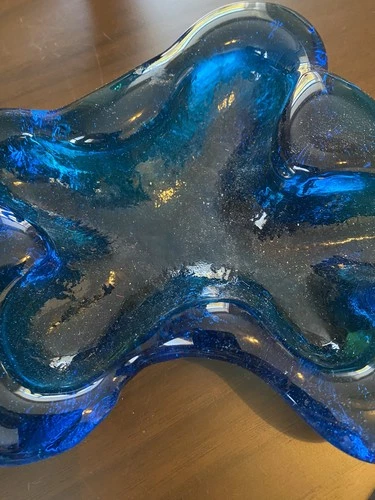 Mcm Cobalt Blue Blenko Glass Ashtray Handblown