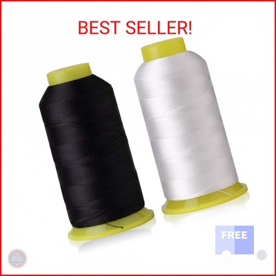 T70#69 Bonded Nylon Sewing Thread - 1500 Yard Spool -(White+Black) 2PCS
