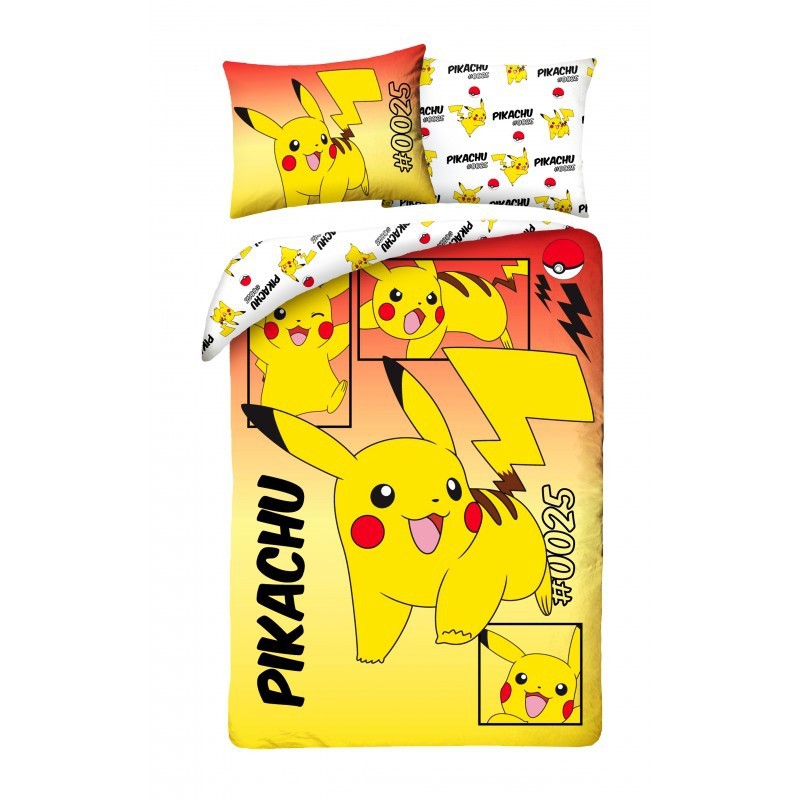 Pokemon Set Lesen Pikachu 0025 Reversible 140x200 Bezug 70x90 Baumwolle POK1024