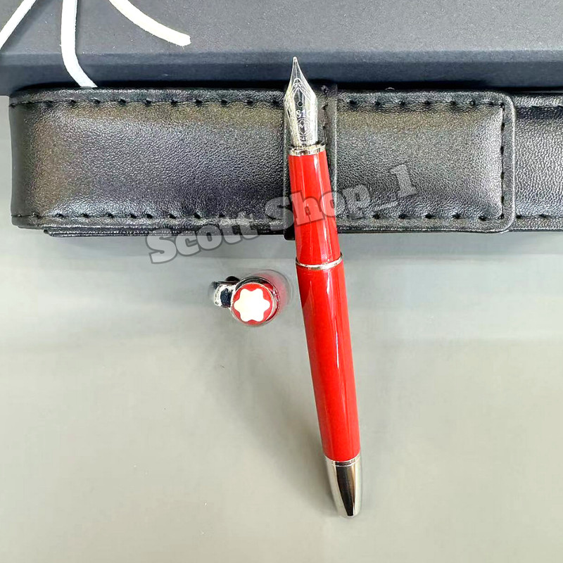 Bid (MB) Meisterstück 163 Red Fountain Pen Platinum Trim w/ Box & Pouch.