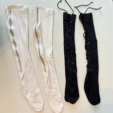 2 Pair Stretch Boot Socks Zip  Lace Up Fashion Boot Liners