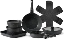 17 Piece Pots and Pans Set, Granite Nonstick Detachable Handle Cookware, Space