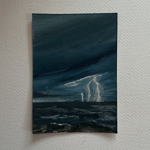 ACEO Art Card Original Landscape Acrylic “ Stormy Sea ”  2.5in.3.5in - Bunnyarts