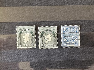 Lot of 3 Eire Used Ireland Postage Stamps - First Definitive Series 2d and 3d