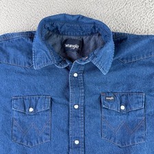 Wrangler Western Shirt Mens XL Blue Denim Pearl Snap Long Sleeve 9439