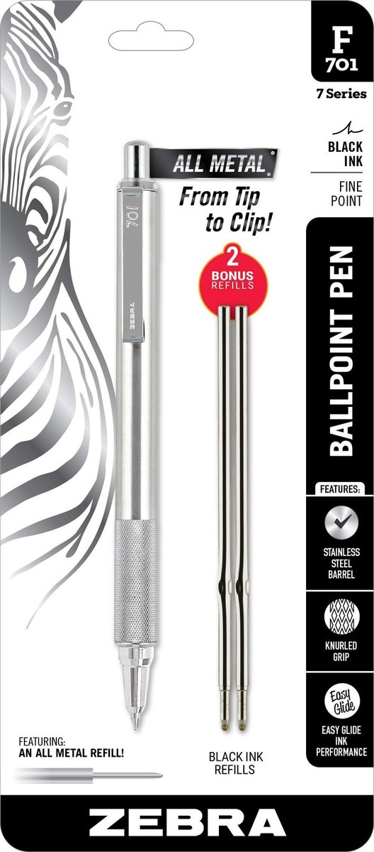Zebra F-701 Metal Pen, 0.8Mm Fine Point Retractable Stainless