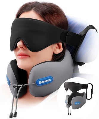 SARISUN Nackenkissen, echtes Nackenstütz Reisekissen mit Gurt, Kombi mit 3D E