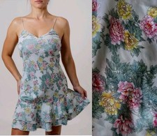 Vtg 90's Victoria's Secret Gold Label Satin Floral Print Ruffled Slip Dress S