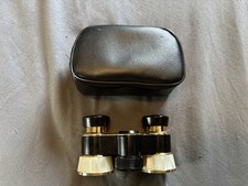 Vintage Opera Glasses Mother Of Pearl Brass Black Binoculars 3X Coated With Bag