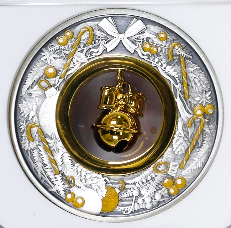 2022 P Australia $2 JINGLE BELL - GILT 2 Oz Silver NGC MS70