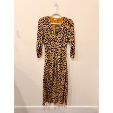 NWT Rixo Katie Silk Spot Leopard Print Maxi Dress Camel/Black Women's Size US 6