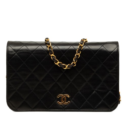 Chanel Medium CC Quilted Lambskin Full Flap Pre-Loved Crossbody Bag Black