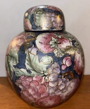 C&F Enterprises Vintage Chinese Porcelain Ginger Jar Teal w/Multicolor Flowers