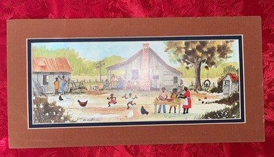 Edi Sweet Art  Print ''Country Life'' 1984 Signed Folk Art  17x10    Vintage