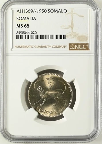 SOMALIA Italian Somaliland 1 Somalo 1950 AH1369 Silver NGC MS65 Leopard
