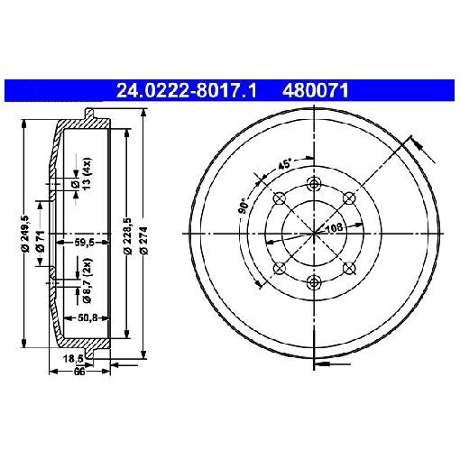 2X Bremstrommel Hinten FüR Peugeot 406 8B 8E 1.6 1.8 1.9 95 Bis 04 ATE K5A DHX-image