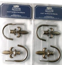 JC Penney Scarf Holders Holdbacks Fleur Di Lis Antique Gold Iris Flower_2 packs