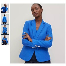 Textured Blazer Women's Blue Business Career Gold Button Modern Jacket