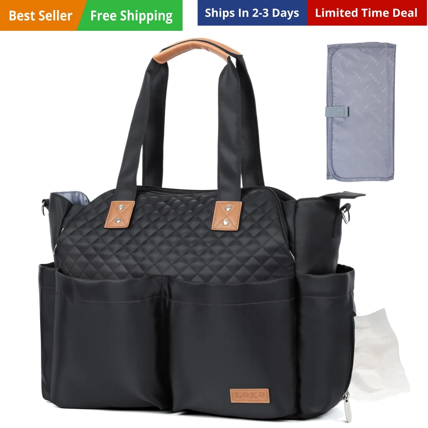 Diaper Bag Tote - 17 Pockets Large Travel Diaper Waterproof Tote with Portabl...