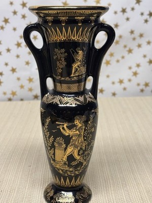 Greek Vase 24 K Gold Designs Made In Greece 8 Inches Tall Excellent Condition