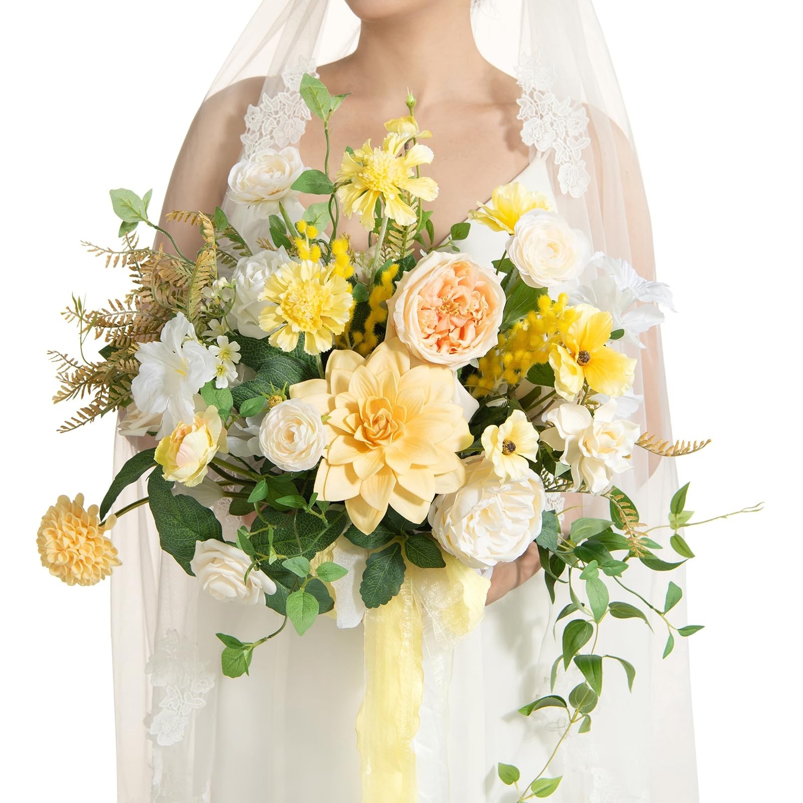 Ling's Moment Yellow Bridal Bouquet for Bride, Yellow Wedding Bouquets for Br...