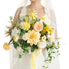 Ling's Moment Yellow Bridal Bouquet for Bride, Yellow Wedding Bouquets for Br...