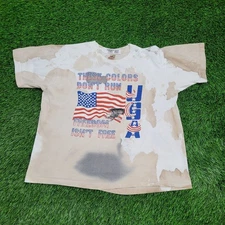 Vintage American Patriotic Shirt Womens XL 23x23 Boxy Beige