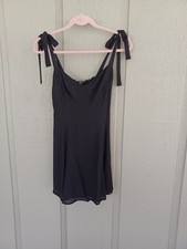 Reformation Niara Mini Dress Size 6 Smocked Tie Shoulder Black Viscose Feminine