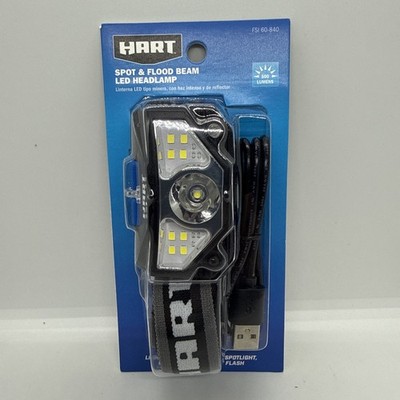 HART 500 lumens LED Headlamp Spot & Flood Beam, Red USB Rechargeable Battery New