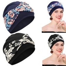 2 Pcs Chemo Headwear for Women UK, Soft Cotton Turbans One Size, Black+blue 