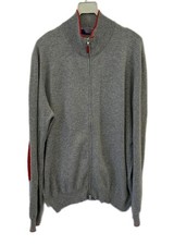 Gran Sasso Cashmere Full Zip Sweater Men’s XXL Gray Red Trim 100% Cashmere #41