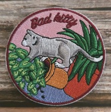 Bad Kitty Knocking Over A Plant Funny Cat Embroidered Iron On Patch