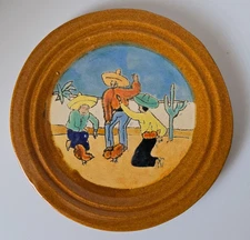 San Jose Mission Pottery Cockfight Plate 8.5" 1930's