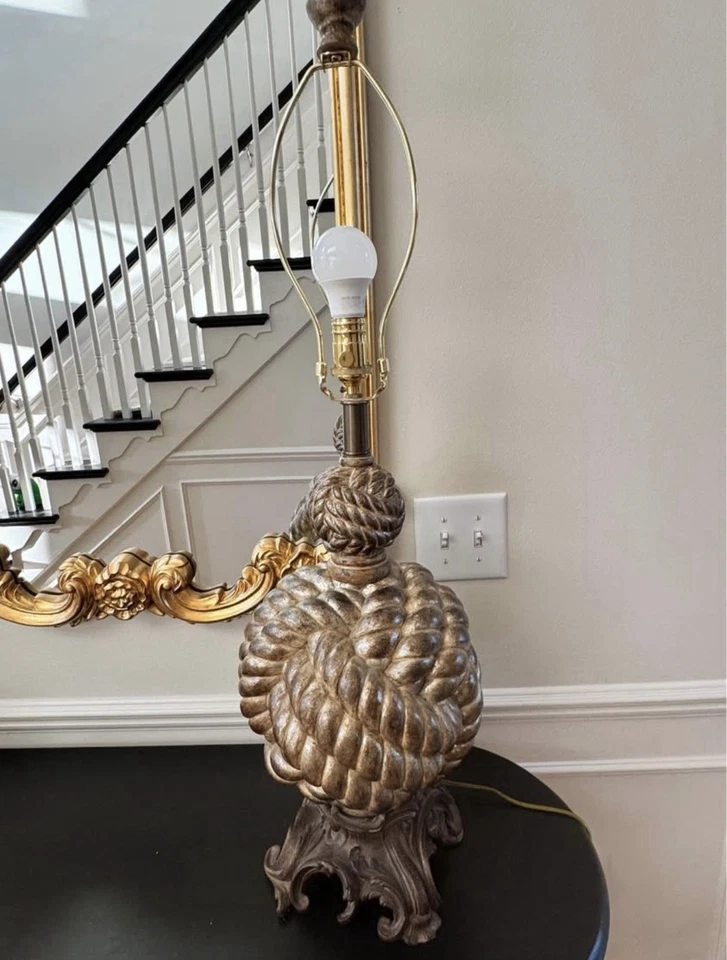 Vintage Rope Knot Table Lamp – 35” Tall Bronze Gold Statement Lamp - Image 3 of 4