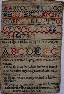 SMALL EARLY/MID 19TH CENTURY ALPHABET & VERSE SAMPLER BY MARY ATKINSON 1841