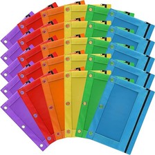 Pencil Pouch for 3 Ring Binder, 30 Pack Bulk Pencil Bags with Zipper, 6 Color...