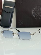 Chrome Hearts PILLS III Rimless Sunglasses 55-20-144 Silver Frame Blue Tint Lens