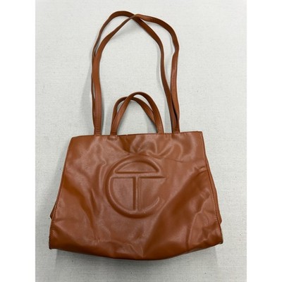 Telfar Medium Shopping Bag Tan Brown Vegan Leather Logo Tote Shoulder Bag