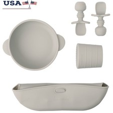 Baby Led Weaning Set 5PC BPA Free Silicone Suction Bowl Cup Bib Spoons 6m New