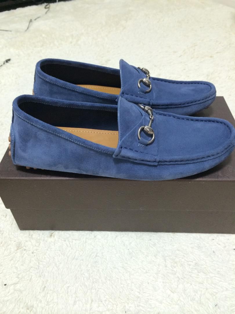 Gucci Driving Shoes Light Blue Suede With Buckle Size 9.5 US About 10 For Men thumbnail 5