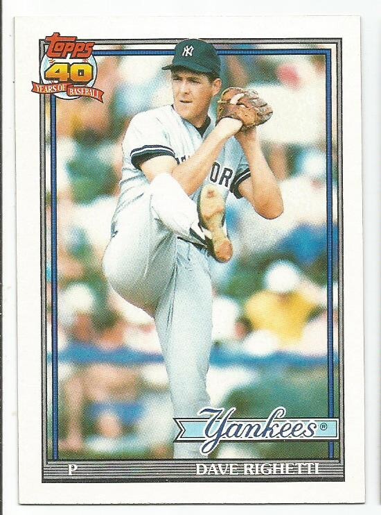 DAVE RIGHETTI 1991 TOPPS CARD MINT CONDITION