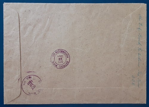 DDR Germany 1964 Registered Cover Anniversary Set to Detroit Michigan XF 3982-1 - Picture 2 of 2