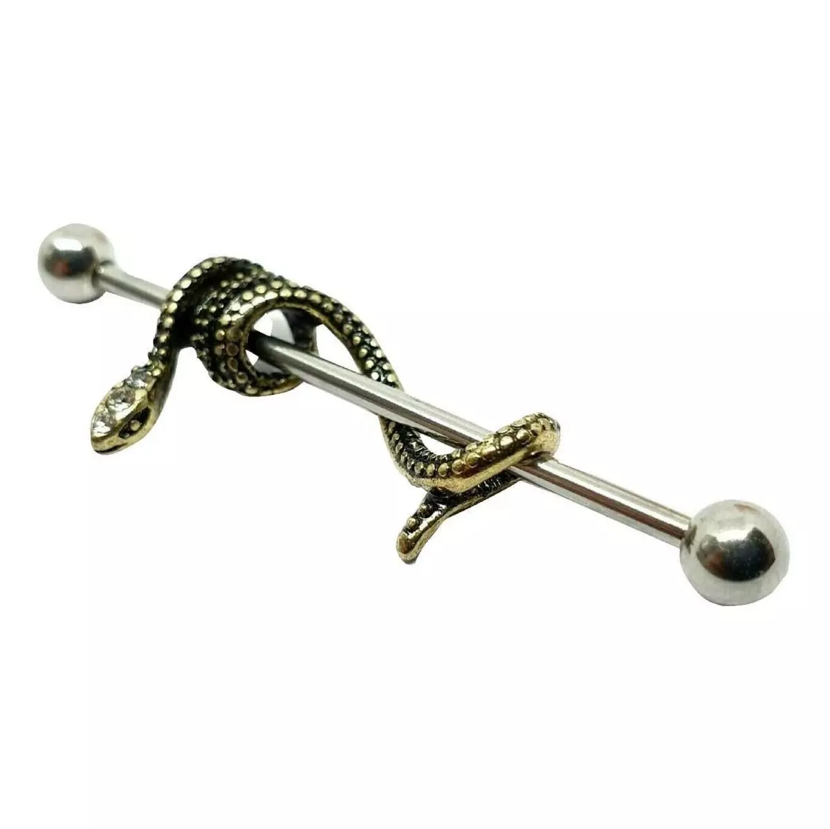 Snake Scaffold Piercing Bar Coiled CZ Eye Serpent 14g 1.6mm Gold Industrial