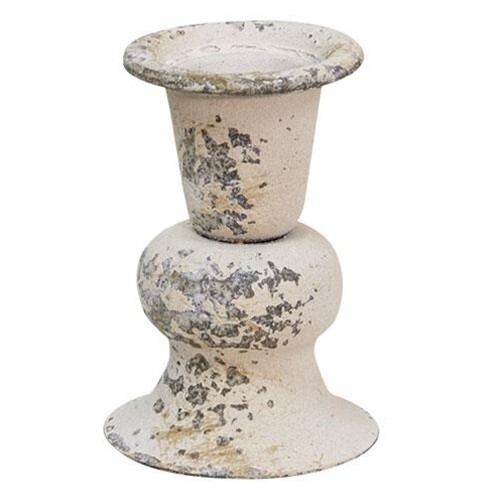 NEW Shabby White TAPER CANDLE HOLDER 3" Tall Metal Chippy Cottage Farmhouse