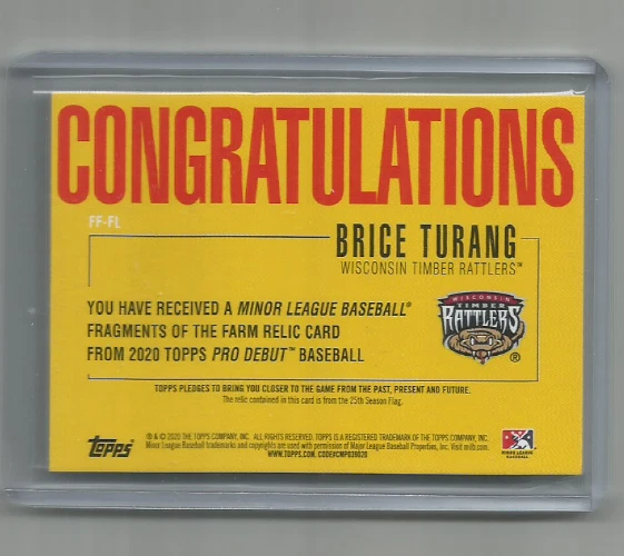 BRICE TURANG (Brewers) 2020 TOPPS PRO DEBUT FRAGMENTS OF THE FARM RELIC #FF-FL - Image 2 of 2