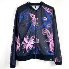 Puma Archive T7 Track Zip Up Track Jacket Black Purple Floral Sporty Women Sz M