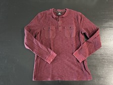 Rock Republic Thermal Shirt Mens Medium Red Henley Maroon Pockets Long Slv